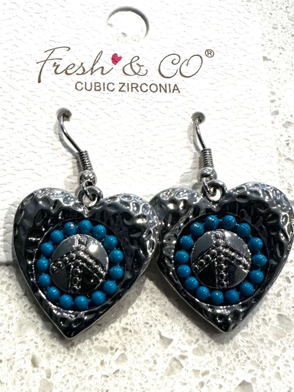 Fresh & Co Peace Sign Earrings  W/Faux Turquoise Inlay Sterling Silver Post